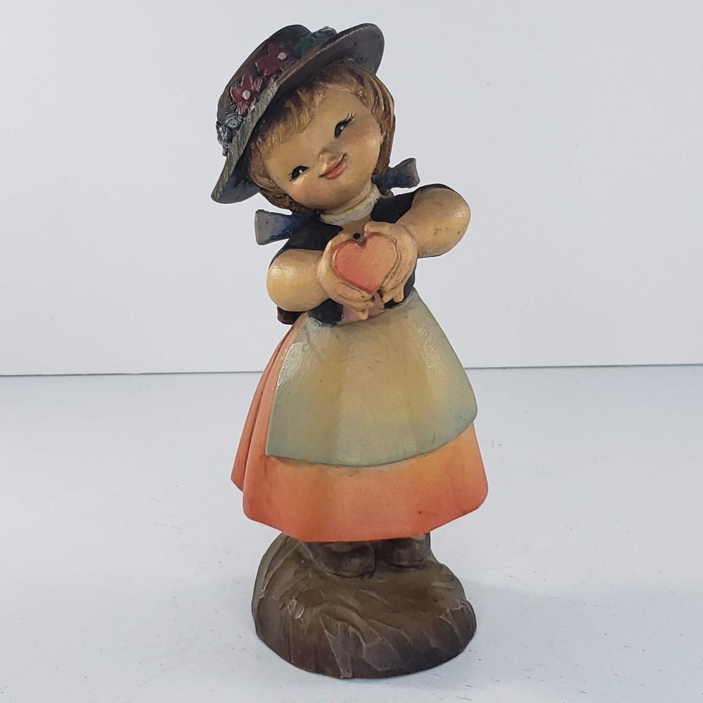 Anri Ferrandiz Wood Carved Girl Holding Heart Figurine Vintage *Chipped*